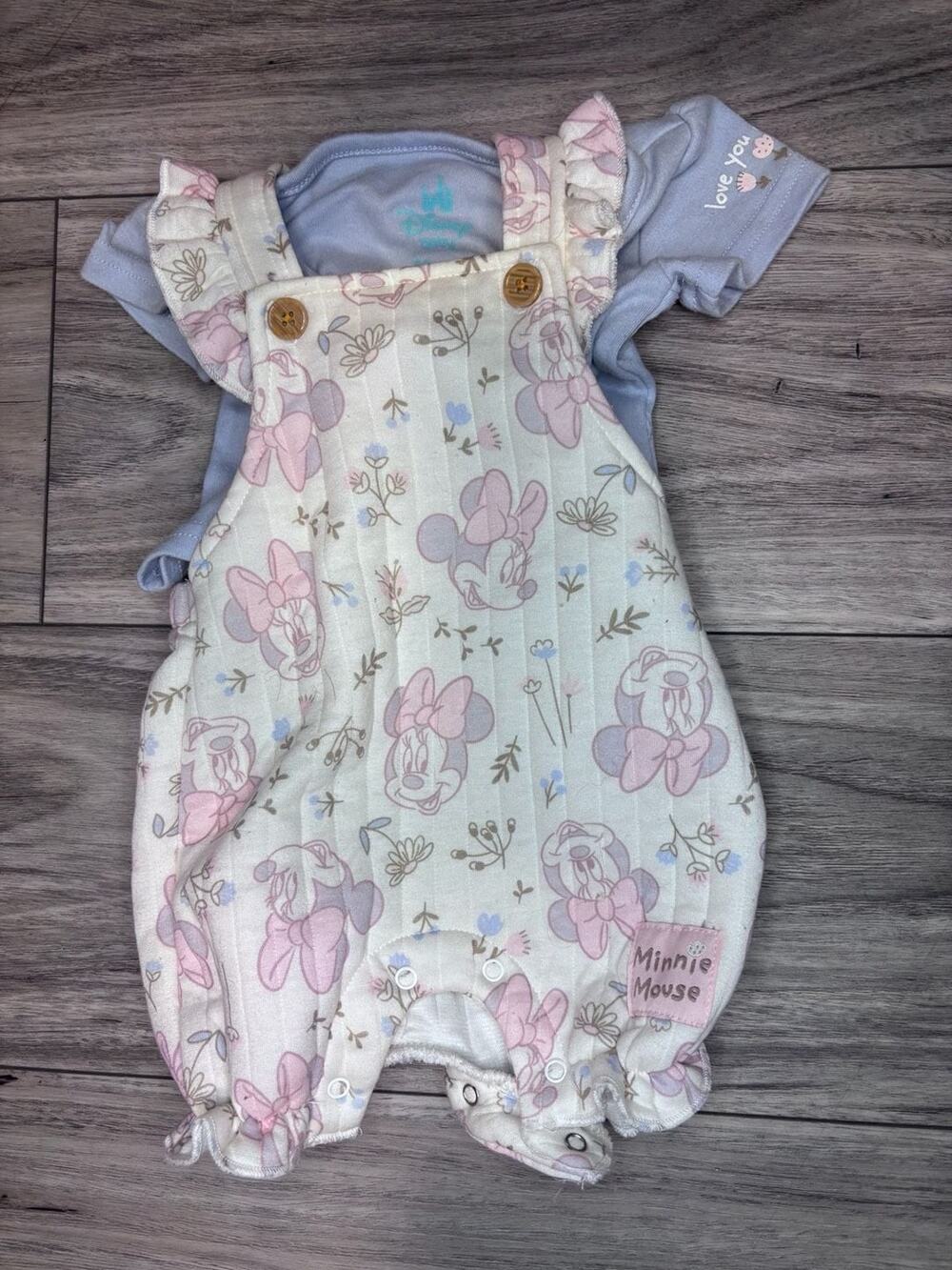 Mickey Mouse & Friends Minnie Mouse Newborn Baby Girls French Terry Short Overal